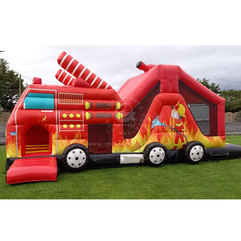 Custom Inflatable Fire Truck Obstacle Ambulance Bounce House Inflatable Obstacle Course For Kids