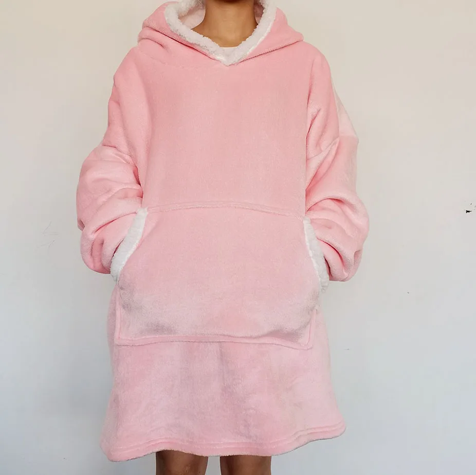 Новинка 2022 оптовая продажа прочное флисовое однотонное одеяло с капюшоном для взрослых большого размера