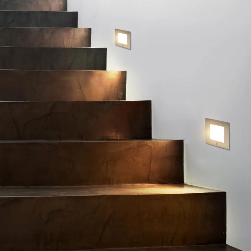 Modern indoor mini 1w 3w  12v  rgb stainless steel pc rectangular recessed stairway  inground garden  stairs led  step light