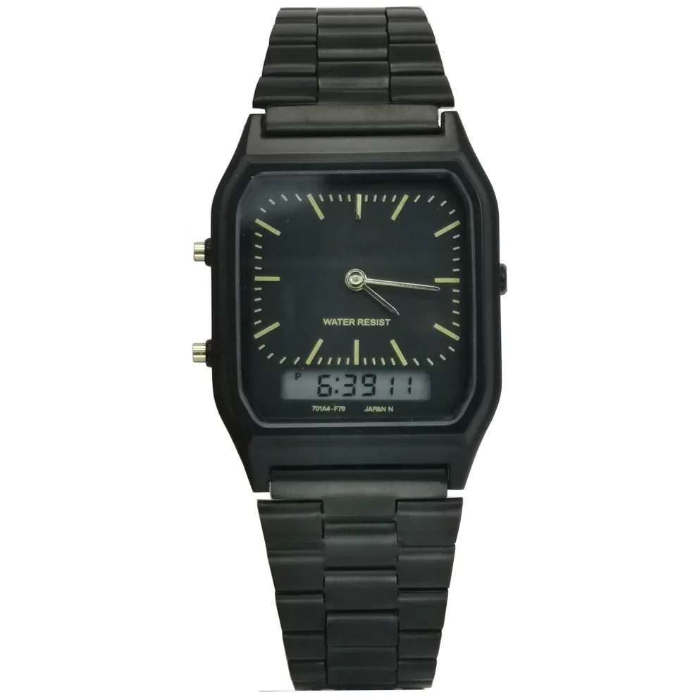 Custom Logo Retro Stainless Steel Women Men Digital Wristwatches Analog Dual Movement Waterproof men Digital Watch