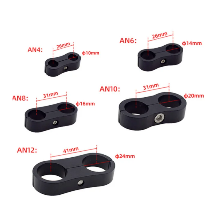 Auto Parts universal anodized two hole oil pipe clamp 4an 6an 8an 10an fuel line mounting billet braided hose separator clamp