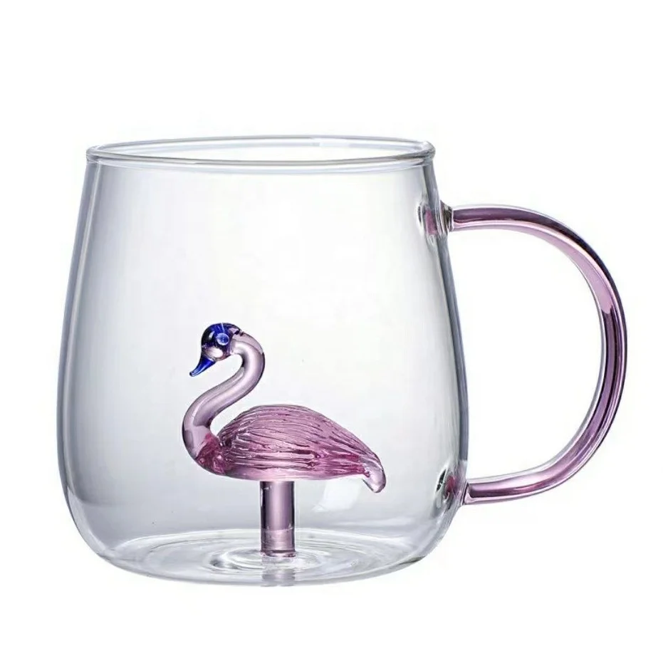 3D Mug Animal Inside Cup Cartoon Glass Figurine Teacup with Handle for Boys Girls Kids Women Men Coffee Mug