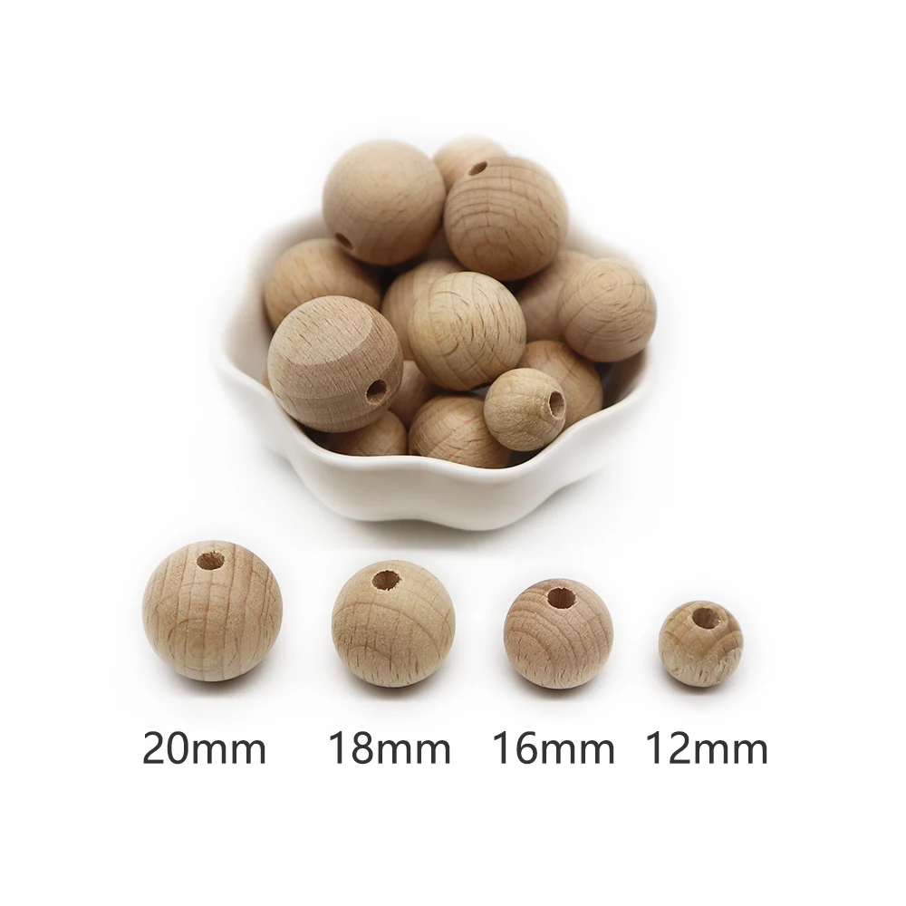 Eco-friendly Natural and beech hexagon wood beads for wooden silicone pacifier clip