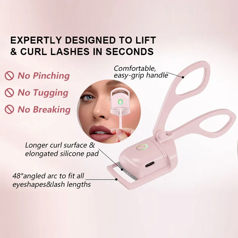 Long Lasting Natural Electric Heated Eyelash Curler USB Rechargeable Rapid Heat False Lashes Curling Clip Makeup Tool For Girls
