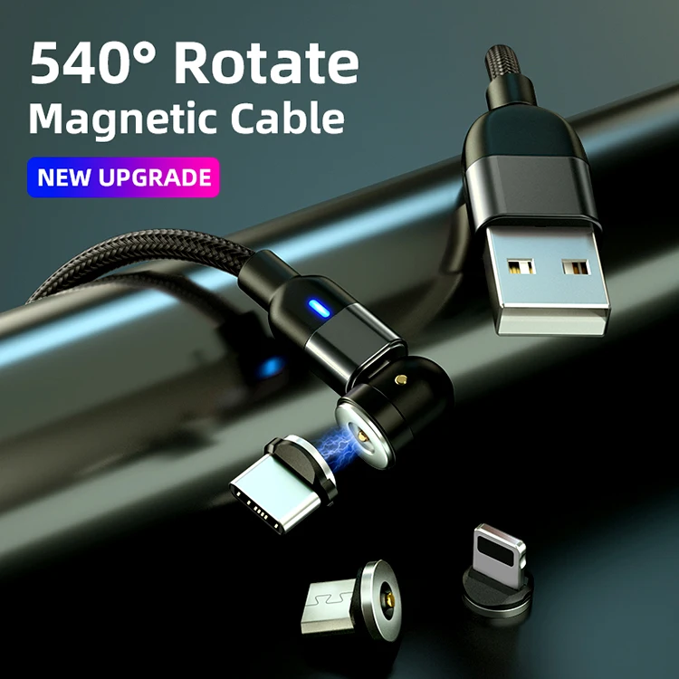 540 degree rotate 3 in 1 universal short magnetic cable 90 degree fast charging mobile pho statik for micro android type c usb c