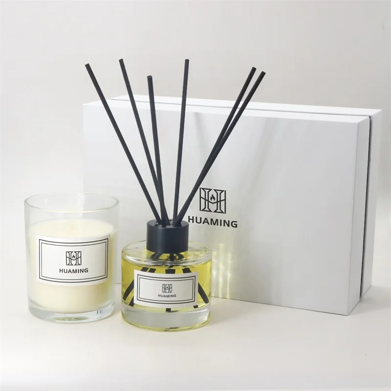 Custom Brand Home decor White and Gold Luxury Home Fragrance Aroma Diffuser and Scented Candle Gift Set for wedding gifts