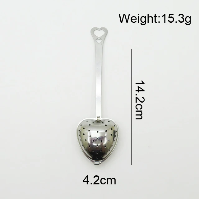 Hot Selling 304 Stainless Steel Long Grip Spoon Loose Tea Leaf Filter Gold Heart Shaped Mesh Tea Infuser Tea Strainer