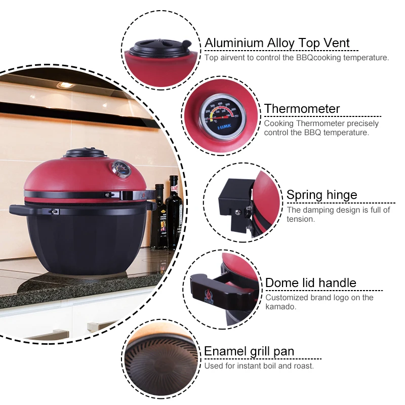 Small Chicken Bbq Grill For Outdoor Garden 10 inch/13inch/16inch RED Ceramic Grill Kamado