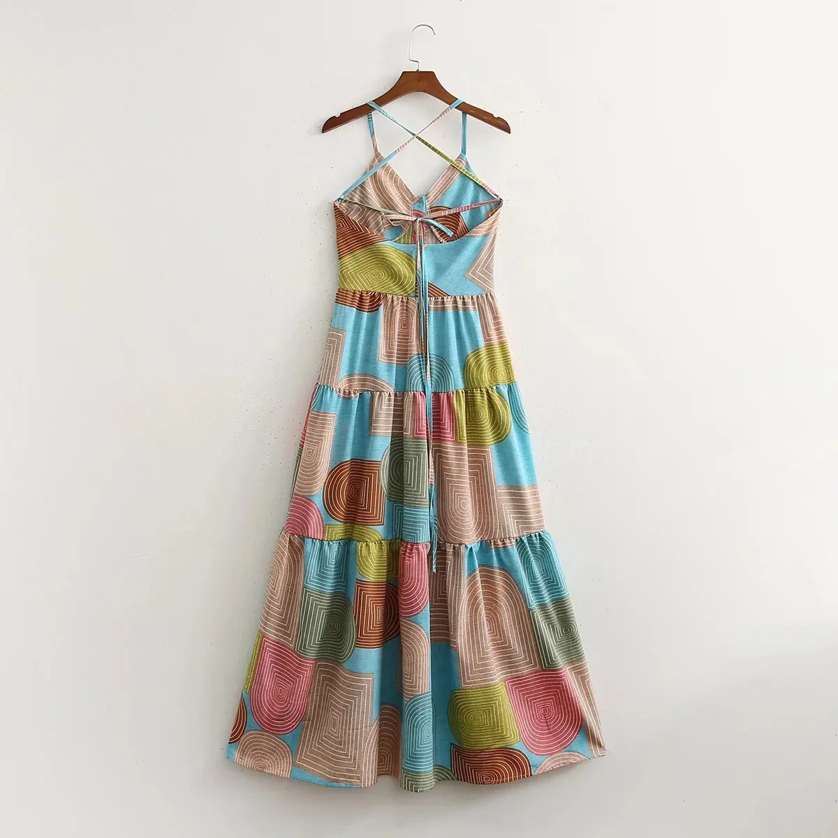 Ladies Large Swing Skirt 2022 Spring New Fashion Halter Stitching Mixed Color Block Design Suspender Dress