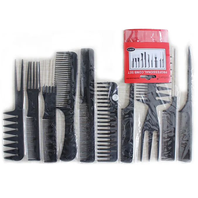 10 pcs  Salon Barber Hairdressing Massage  Plastic Hair Comb Set