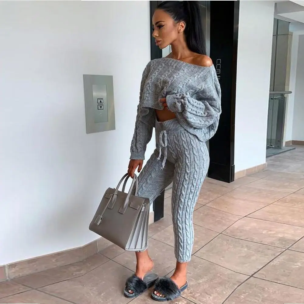 
2021 Hot sale New Round Neck Wool Suit Trousers Long Sleeve Suit Sweater Suit for Women 