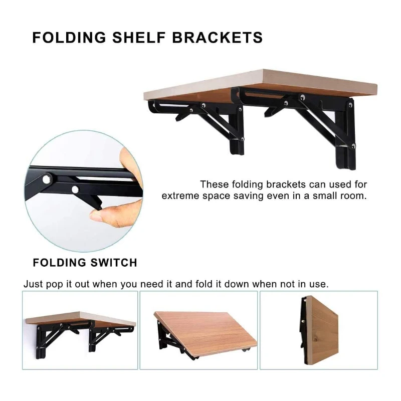 20.059 Furniture Hardware Heavy Duty Hidden Wall Mounted Folding Shelf Brackets Metal Triangle Shelf Brackets for Space Saving