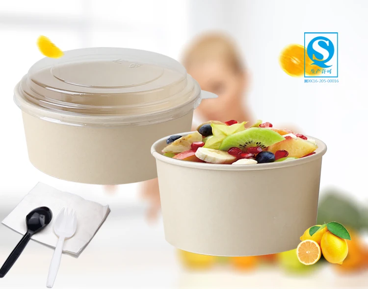 
16oz/25oz/32oz/36oz/42oz/50oz Disposable salad bamboo bowl with plastic lid 