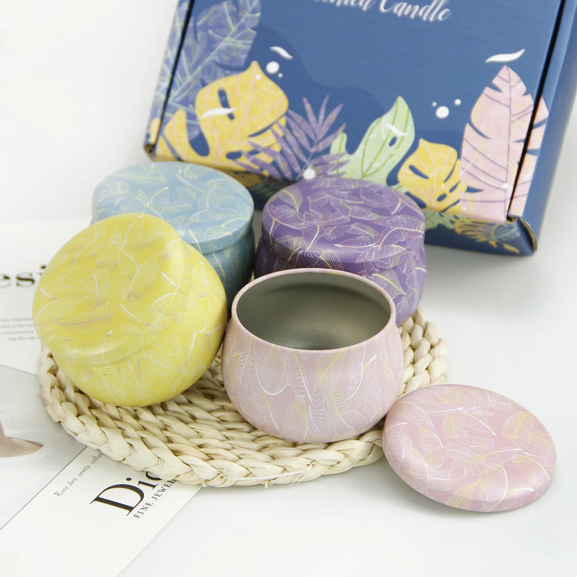 Wholesale OEM New Printed Wedding Decorative Colored Empty 4oz Small Round Metal Candy Tea Travel Gift Box Candle Tin