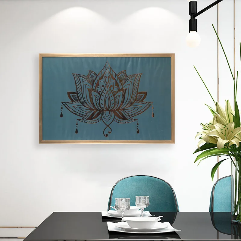 HOFINE Landscape Abstract Golden Lotus Luxurious Decor Nordic Art Pictures Bronzing printing For Living Room Wall Art Decor