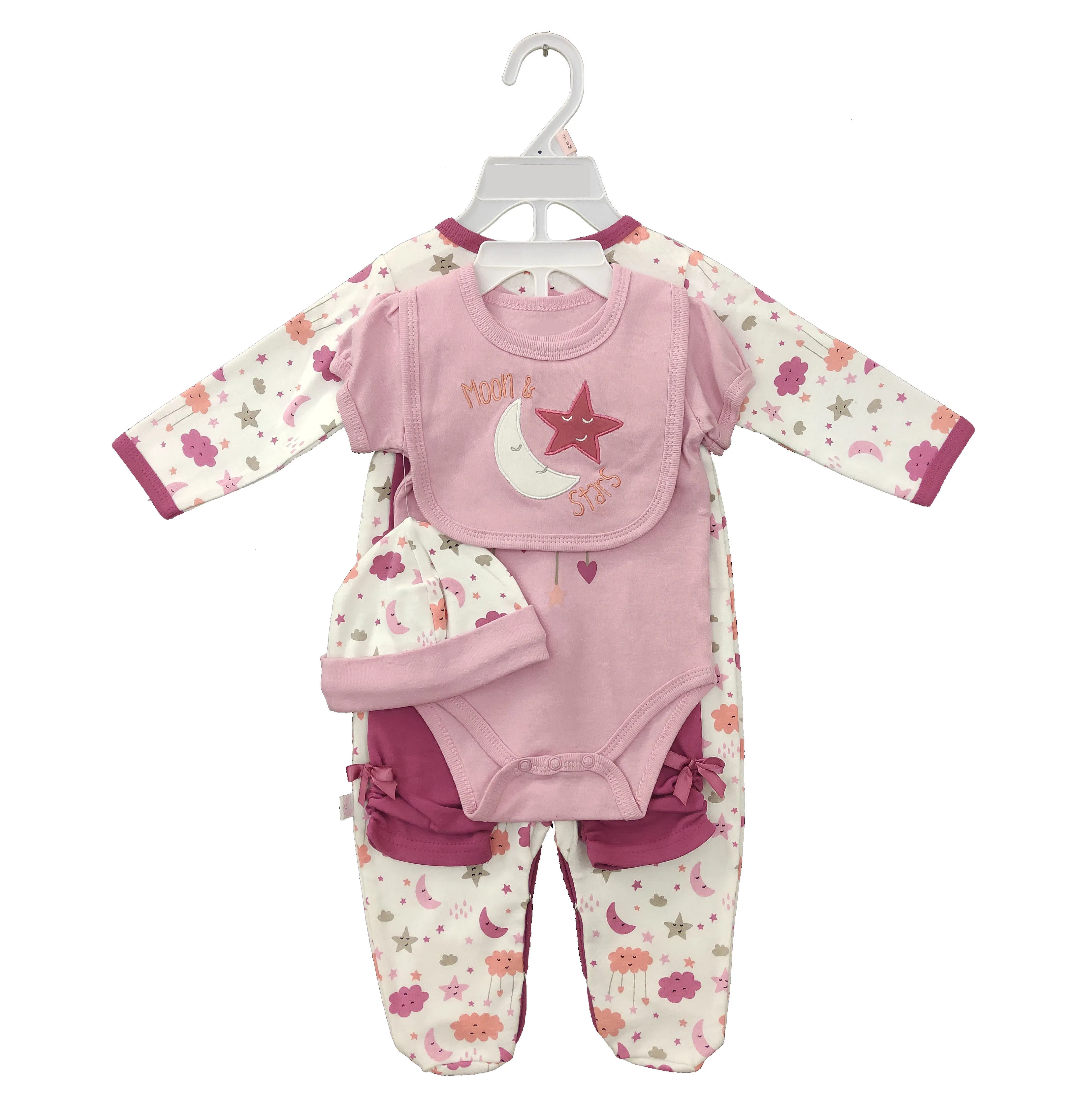 2023 hot selling baby clothes wholesale customized baby clothes comfortable baby gift set mesh bag packing 5 in one