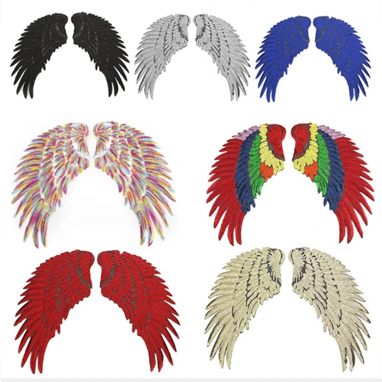 Золотые блестки, перо, клейкие крылья HZ029, наклейки, высококачественные аксессуары для одежды и багажа, вышитые нашивки на заказ