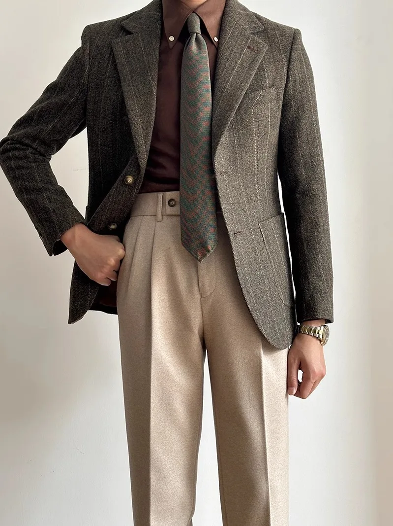 Suit pants men light ripe British retro business Naples pendant straight slim fit with casual trousers men