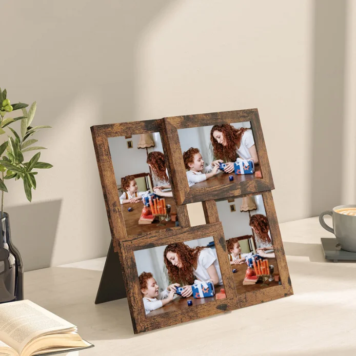 Solid wood collage picture frame multi openings photo frame 4x12