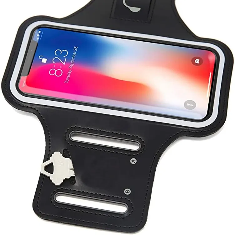 Water Resistant Cell Phone Armband Case for iPhone Galaxy Sizes and More Adjustable Elastic Band & Key Slot