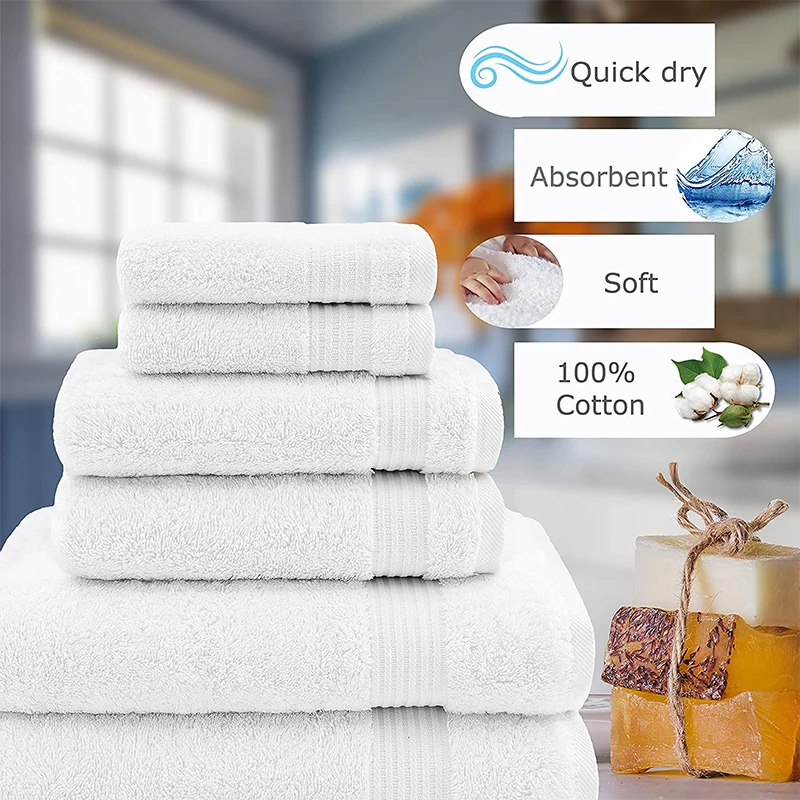 Wholesale Super Soft Highly Absorbent 100% Turkish Cotton 6 Piece Bathroom Bath Towel Set for Luxury Hotel Spa