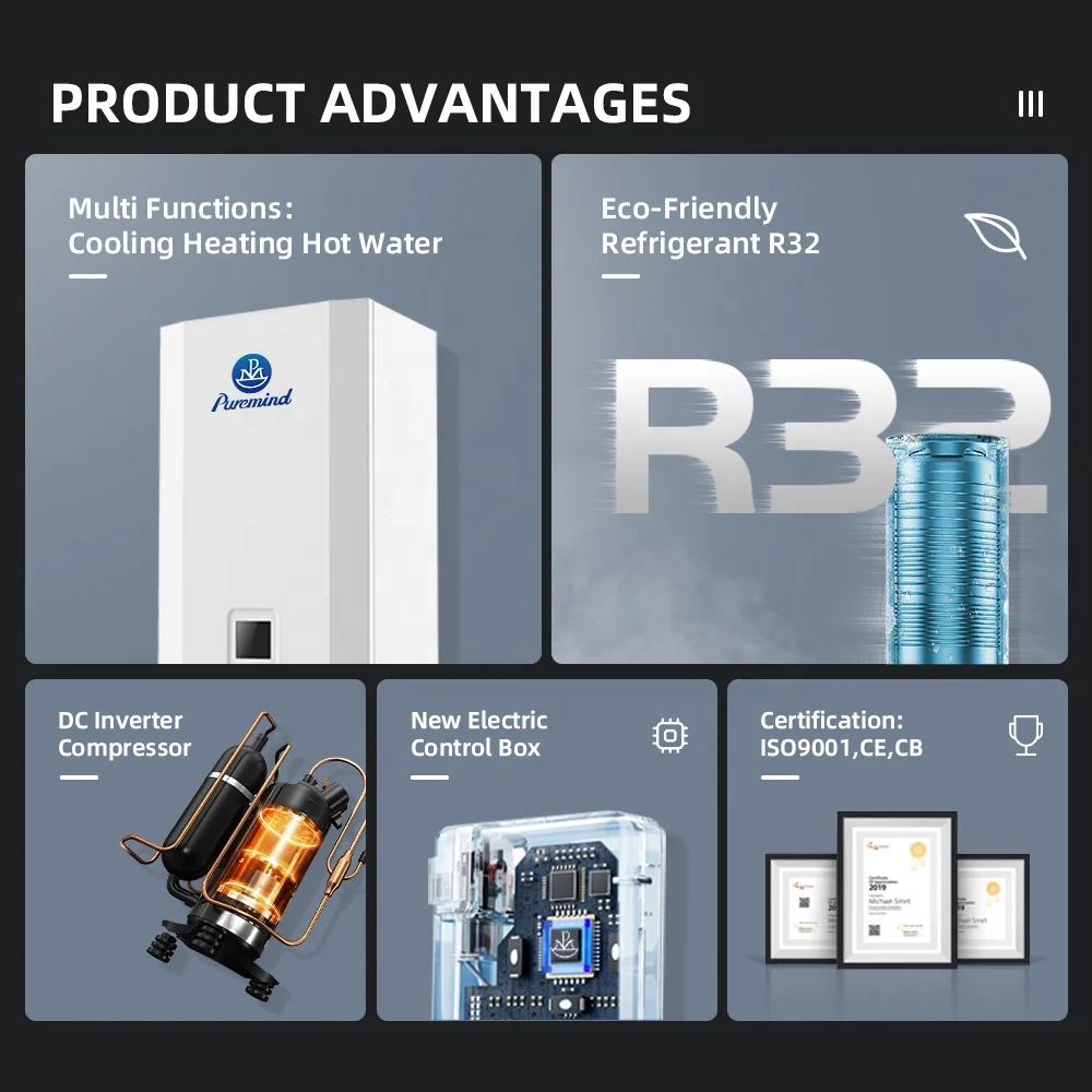 Puremind Fast Shipping Air Source to Water Heat Pump Water Heater Factory OEM Supplying Heating Hot Water Pompa di Calore