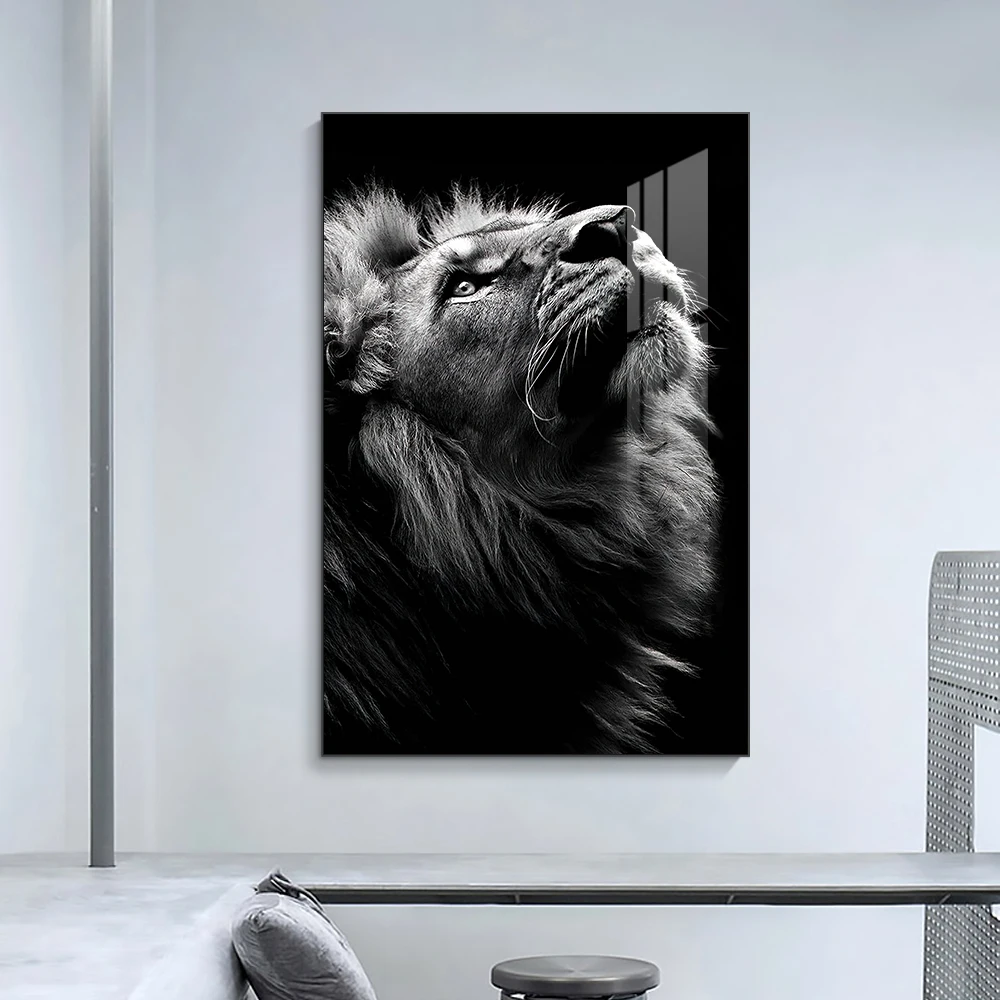 Custom design printed poster lion photo wall art animal painting Crystal porcelain painting