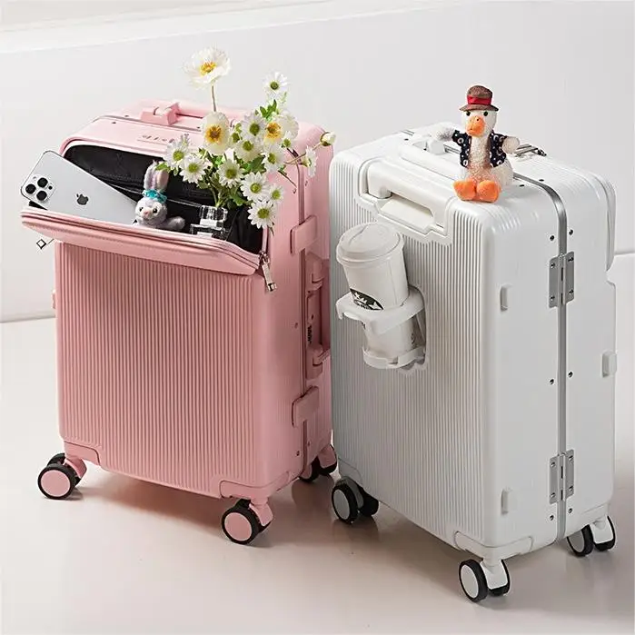 Multifunctional Luggage with front pocket Lightweight Hard side Suitcase Travel Luggage And Cup Holder Aluminum frame with TSA
