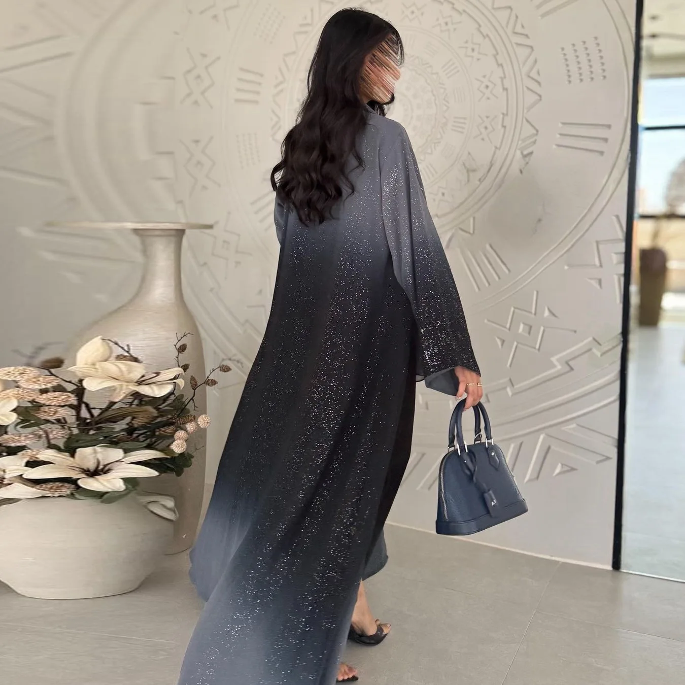 2024 Modest Luxury Dubai Abaya Turkish Women Muslim Dress Glitter Chiffon Kimono Tie Dye Ombre Abaya