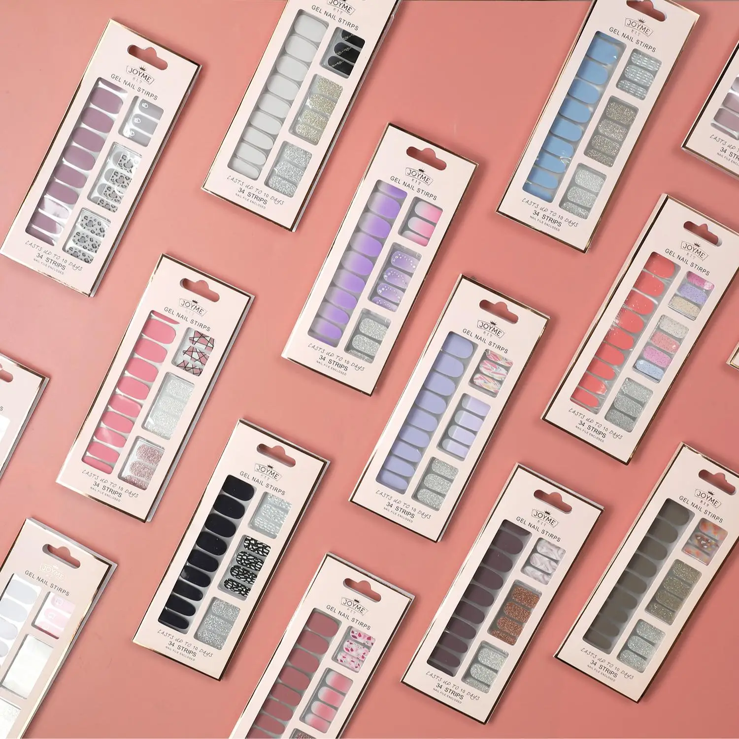 JOYME 34pcs high quality double ended nail wraps non toxic gold silver glitter jamberry nail gel strips for woman