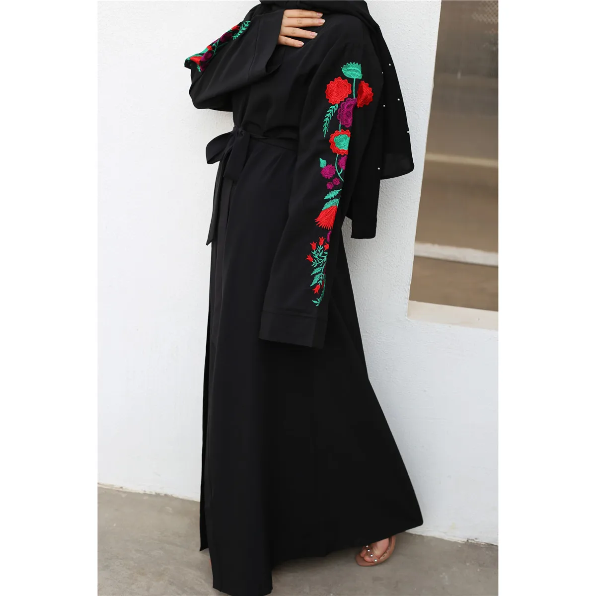 1713# Amazing Quality Maxi Muslim Dress Fashion Clothes Embroidered Kimono Cardigan Turkish Women Open Abaya Dubai Islamic Dress