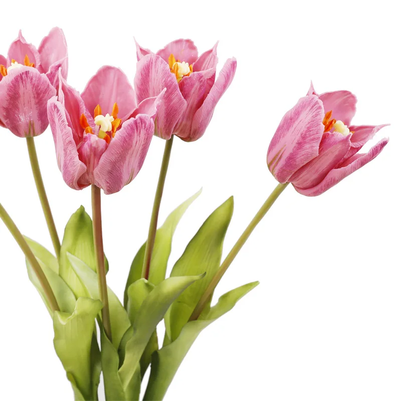 Factory 3D soft glue tulip simulation flower high-grade feel tulip flower wedding prop furniture decoration artificial tulip