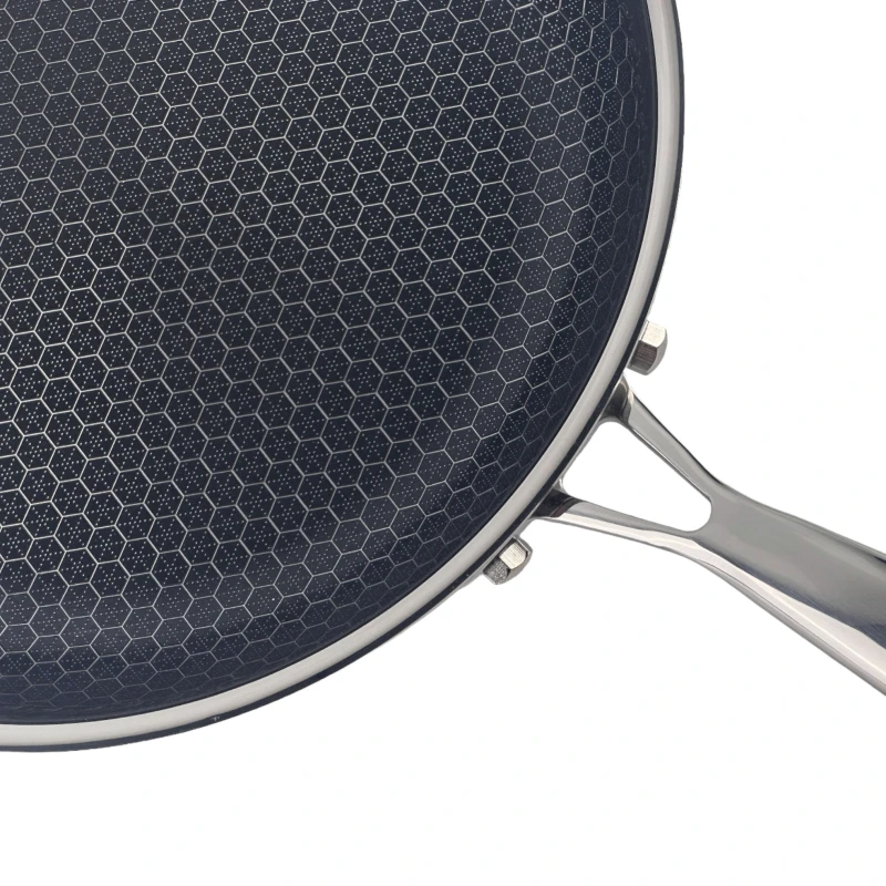 Shangwey Cookware Hexlad Honeycomb Coating Frying Pan Triply Stainless Steel Cookware Skillet Pan Nonstick Metal Fry Pan