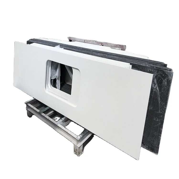 Super quality crystal white Quartz countertop, kitchen top Artificial stone