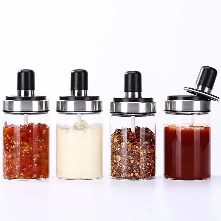 Thick Glass Oil Vinegar Seasoning Bottle Glass Food Storage Spices Jar Container with PP Lid