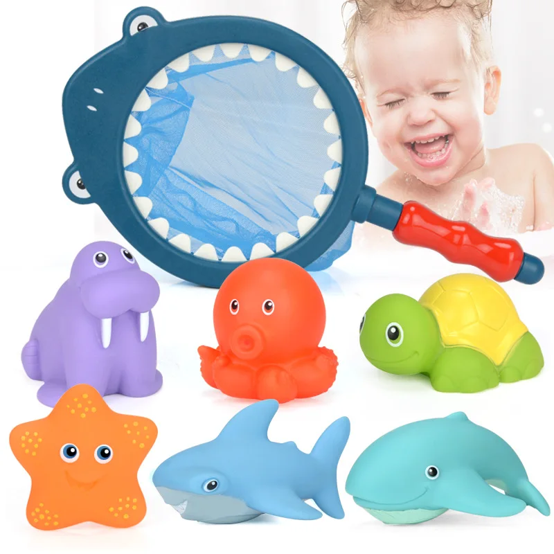 Wholesale Custom Baby Bathtub Fishing Toys Quality Cute Floating Animal Bath Toys For Kids Water Play Soft Rubber Toy