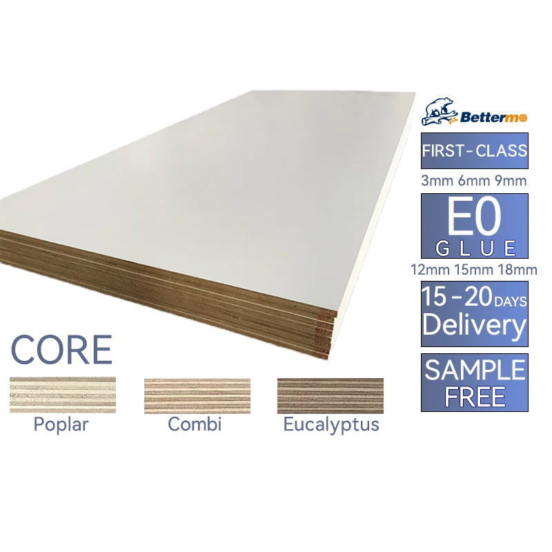 15mm 18mm FSC Plywoods Sheets 4 * 8 Anti - Corrosion Full Eucalyptus Plywood Sheet 4x8 Melamine Coat Used E0 Glue Kitchen
