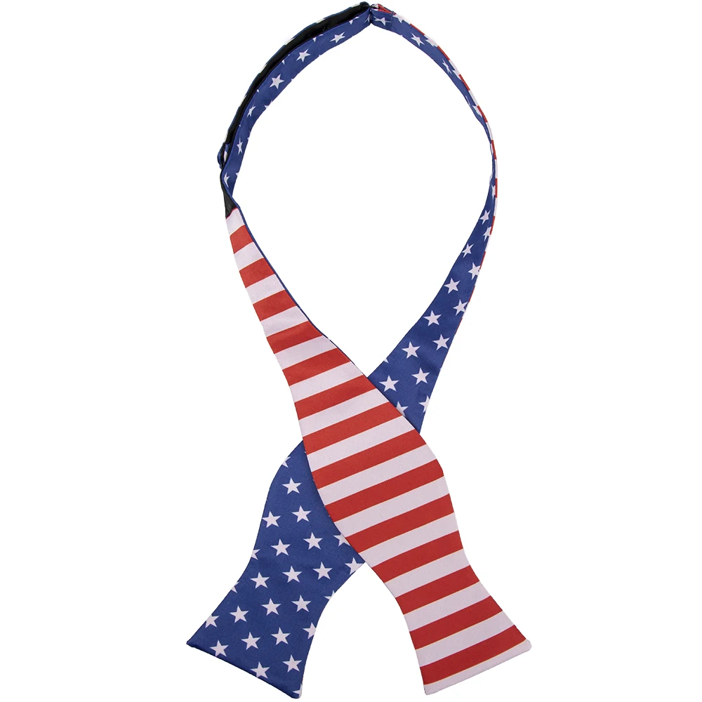Mens American Flag Stars & Stripes Reversible Self Butterfly Bow Tie Silk feeling Printed Self tie bow tie for 4th of July
