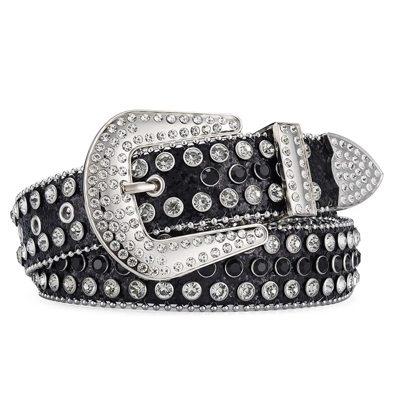 Bling Crystal Diamond Studded Leather Belt for Jean Pants