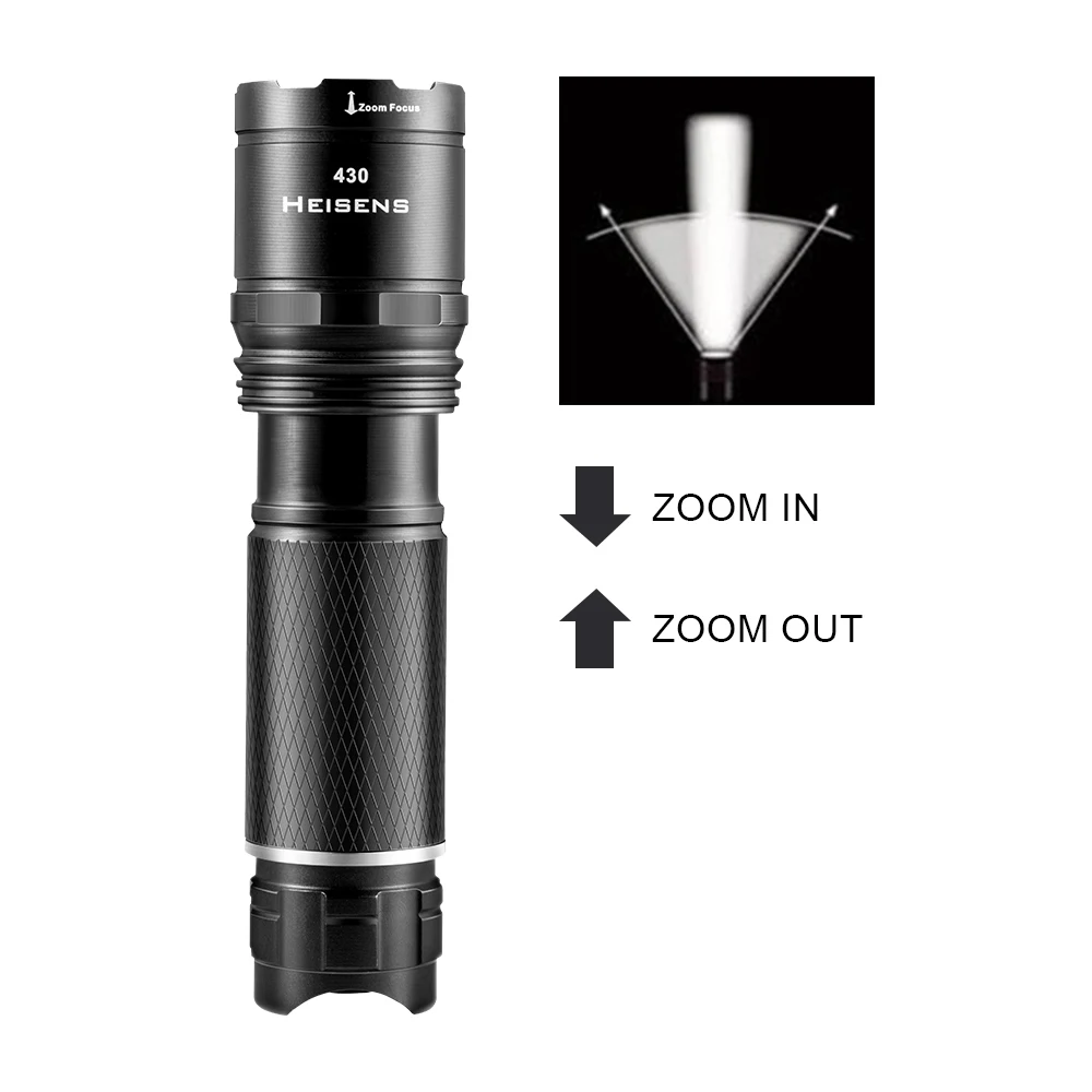 Aluminum LED Flashlight lamp 430 Lumen IPX4 Water Resistant 3 Modes Zoomable Handheld Spotlight Emergency Torch