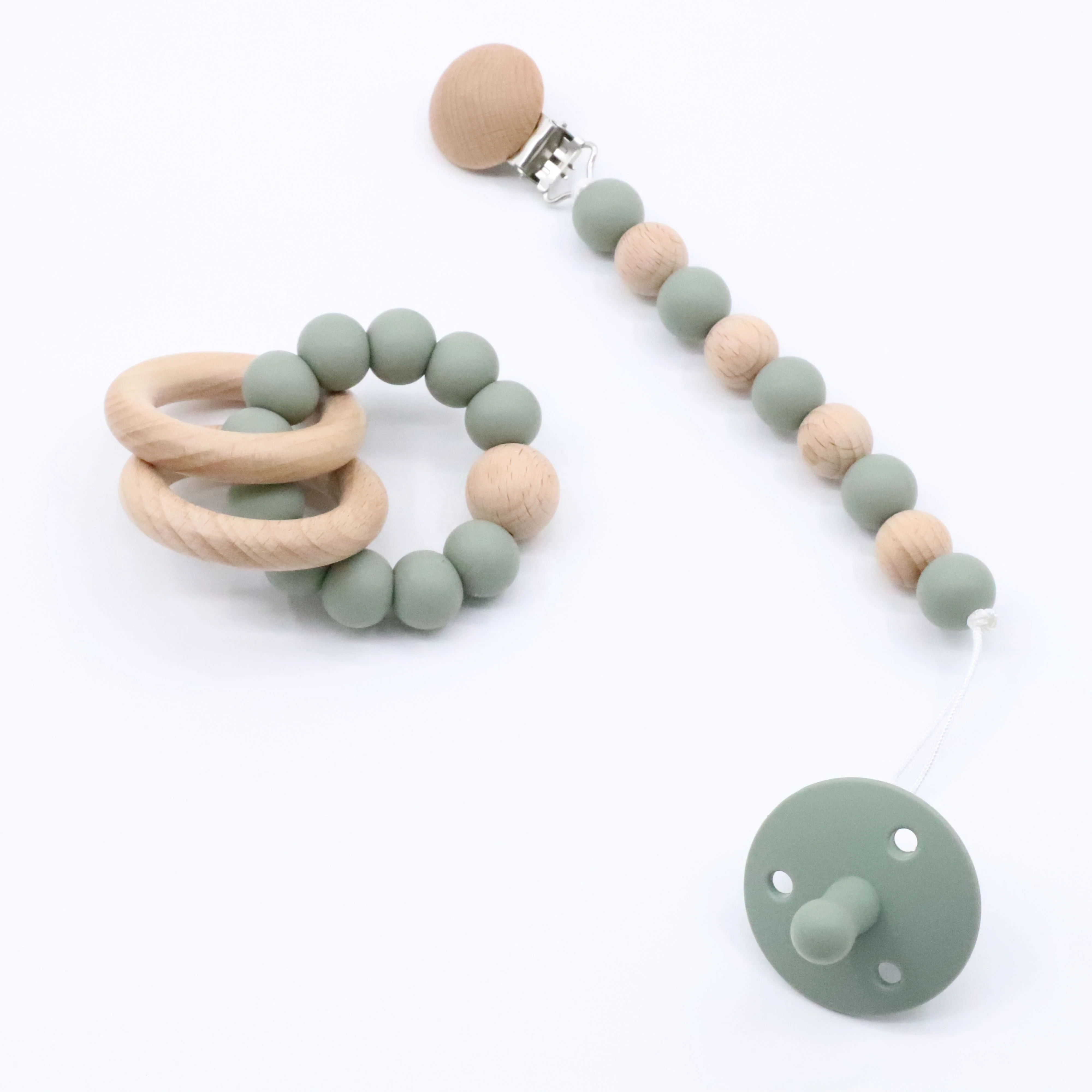 BPA  Free  Non-Toxic Silicone  Wooden Baby Pacifier Clip Chain