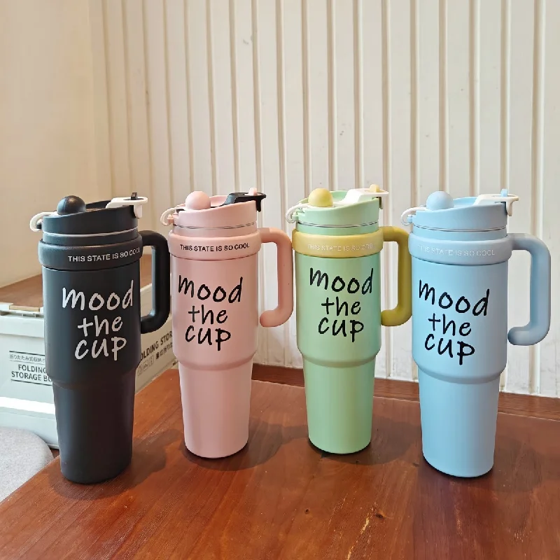 30oz cute ice cream vacuum cups with handle 1000ml new coffee mug insulation Cup stainless steel thermos mugs with straw