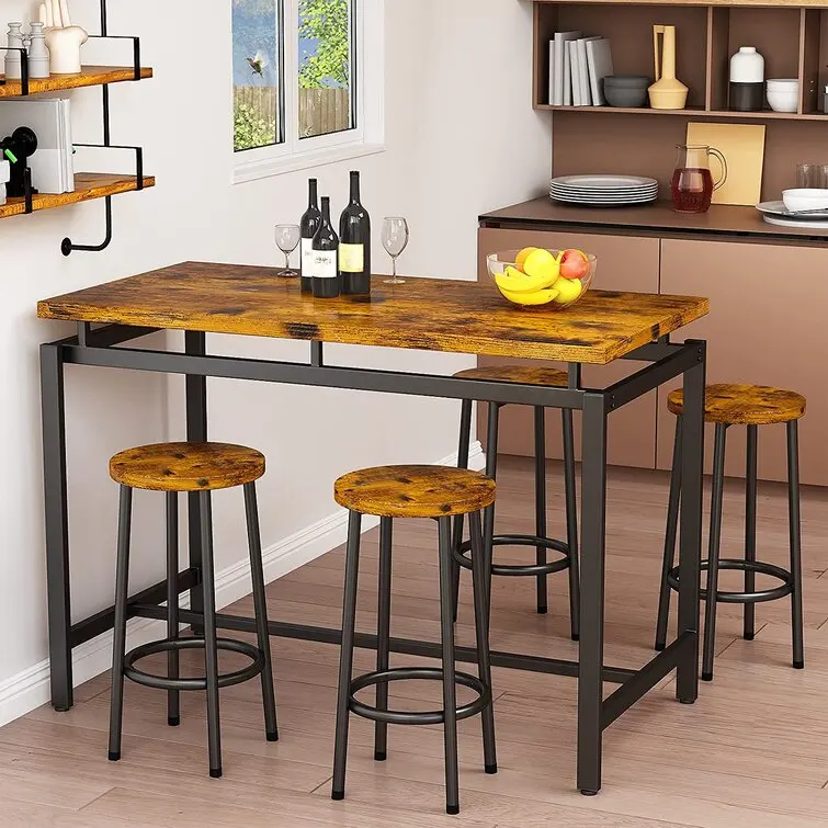Modern Bar Dining Table Set For 4 Counter Height Dining Table with 4 Stools for Dining Room Apartment Furniture