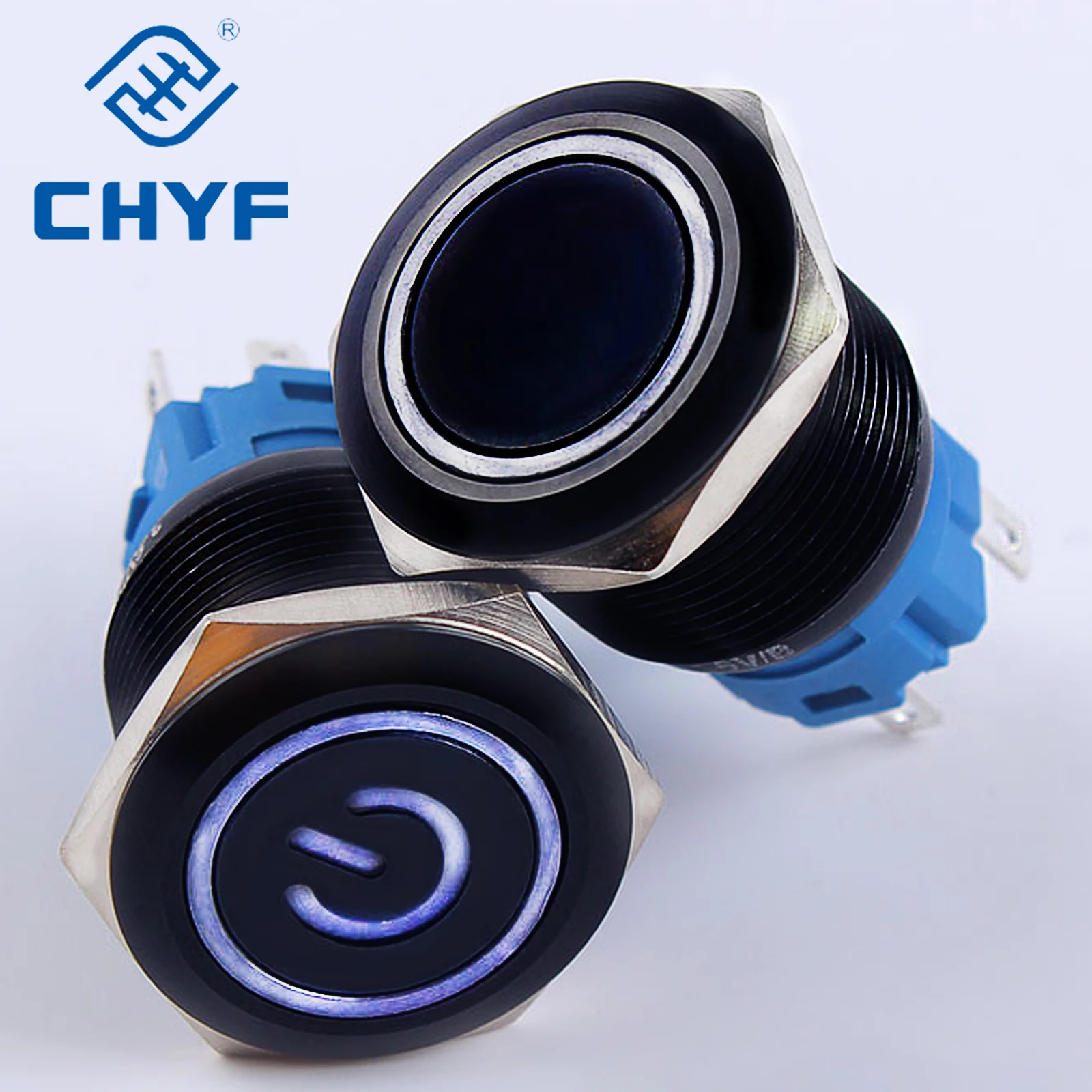 Black Metal Push Button Switch 12/16/19/22mm Waterproof LED Light Flat Power Momentary Reset Latching Fixed 6V 12V 220V 3A CHYF