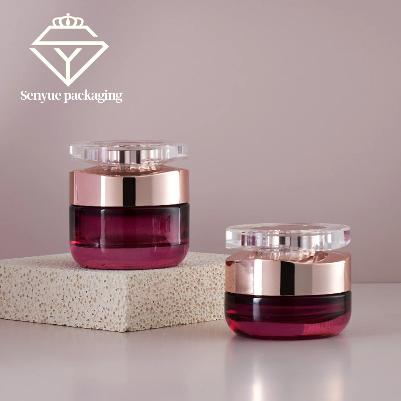 Manufacturer 30g 50g Red Glass Jar Luxury Body Cream Glass Jar For For Skin Care Cream