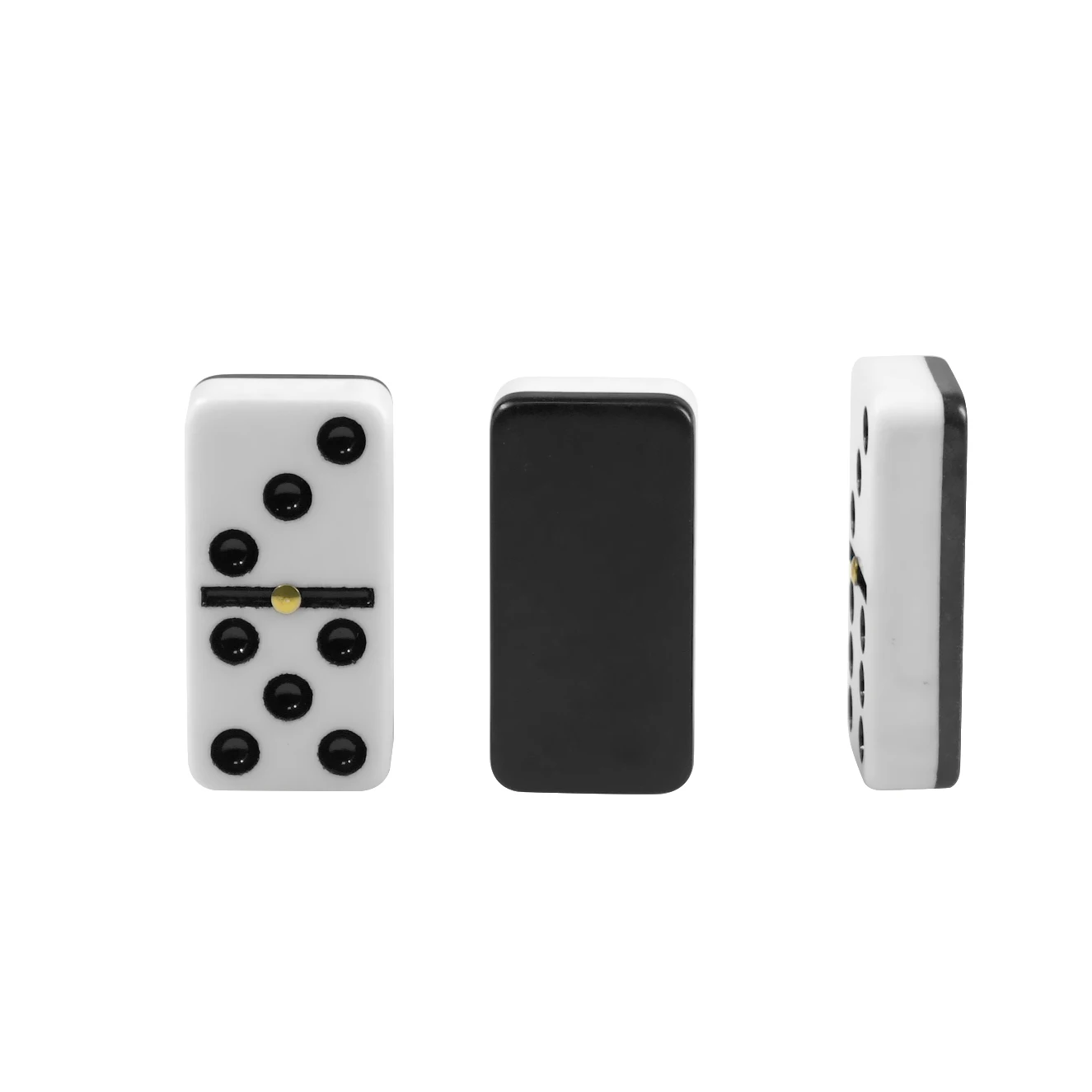 Black and White Two-layered Acrylic Domino Set with Black Dots and Metal Spinner Iron Case Packaging 28pcs Dominoes Block