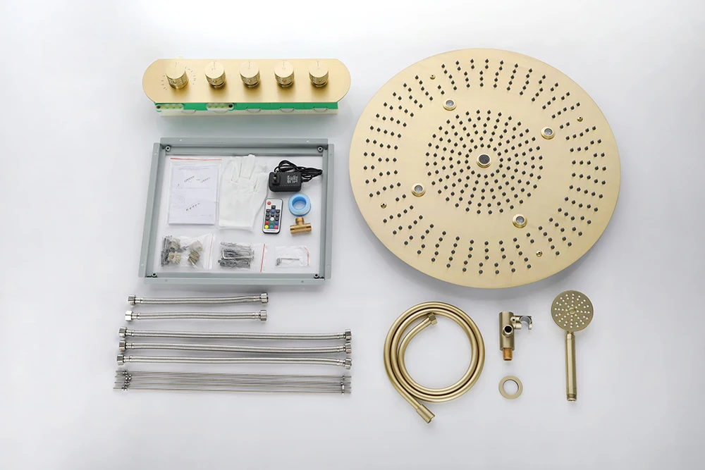 23.6 inch round canopy ceiling concealed shower set, suspended ceiling recessed Russ Gold, LED light, thermostatic top  bathroom