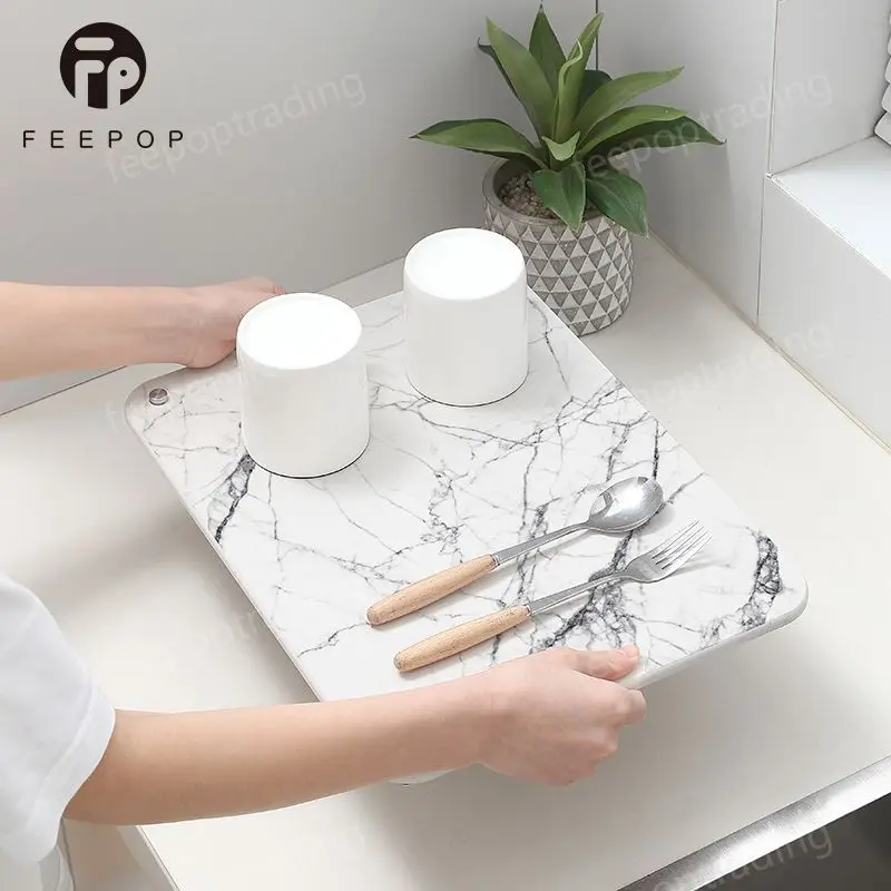 Kitchen Dish Drying Mat Non-Slip Kitchen Quick Dry Mat Fast Absorbent Stone Dish Drying Mat for Kitchen Counter