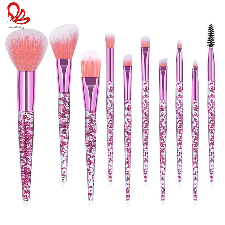 10 PCS Makeup Brush Set Synthetic Hair OEM Cosmetic Brushes Professional Multicolor Crystal Quicksand Glitter Makeup Brushes