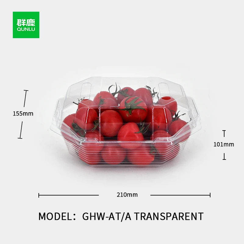 Factory Supply Disposable PET Food Container Green Transparent Plastic Packaging Box Tomato Candy Blister Storage Embossing